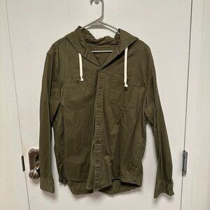 American Eagle Olive Green Hooded Button-Up Shirt - Size XL